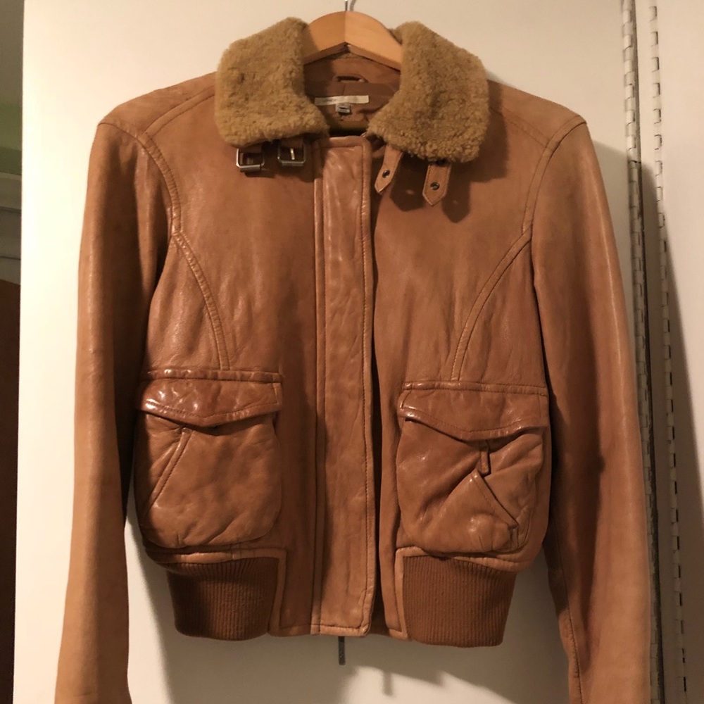 Vince leather bomber jacket with shearling collar
